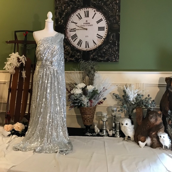 Silver sequins formal evening gown Prom dress - Picture 1 of 6